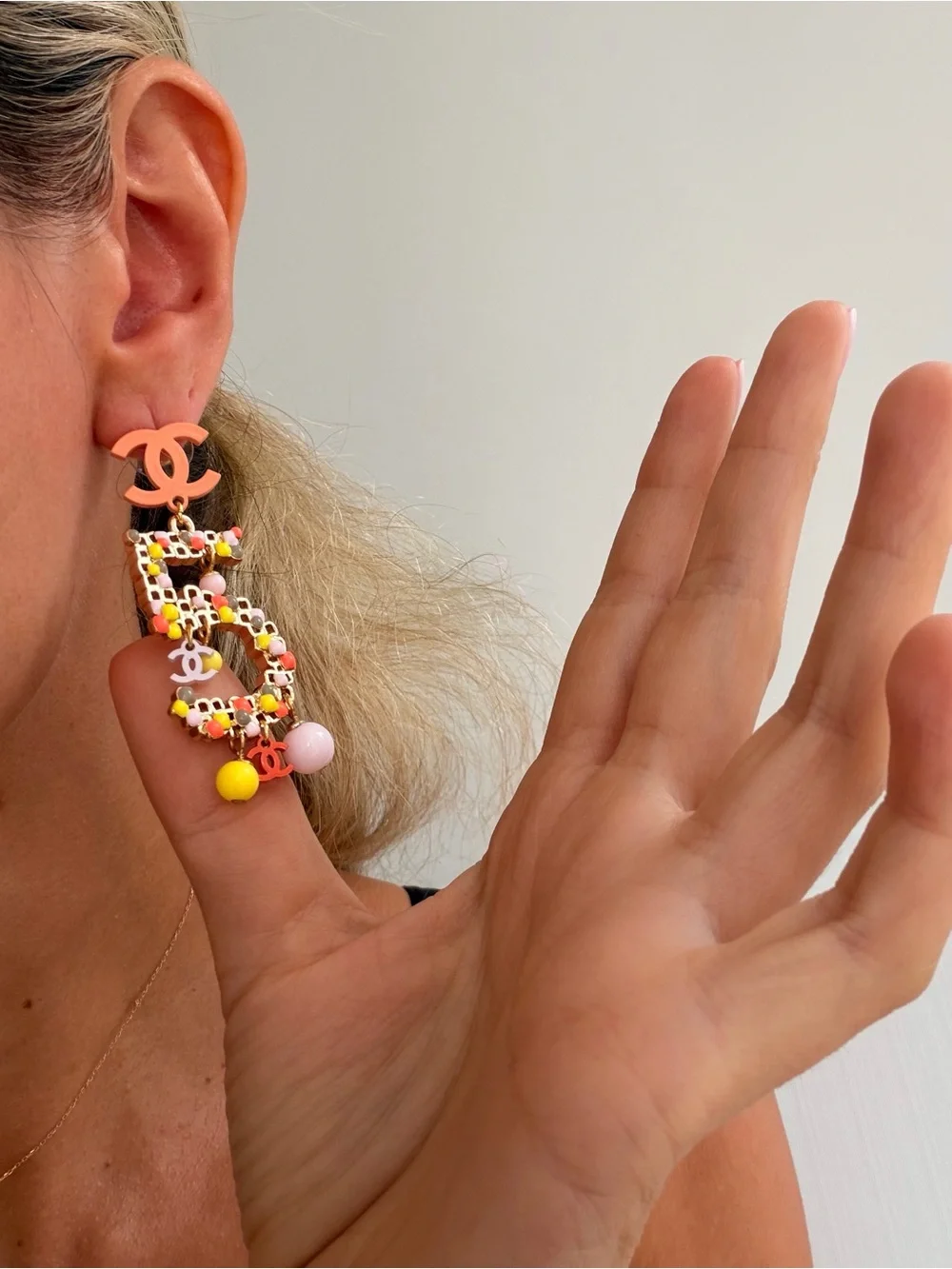 CHANEL CC Logo Colorful Charm Statement Earrings